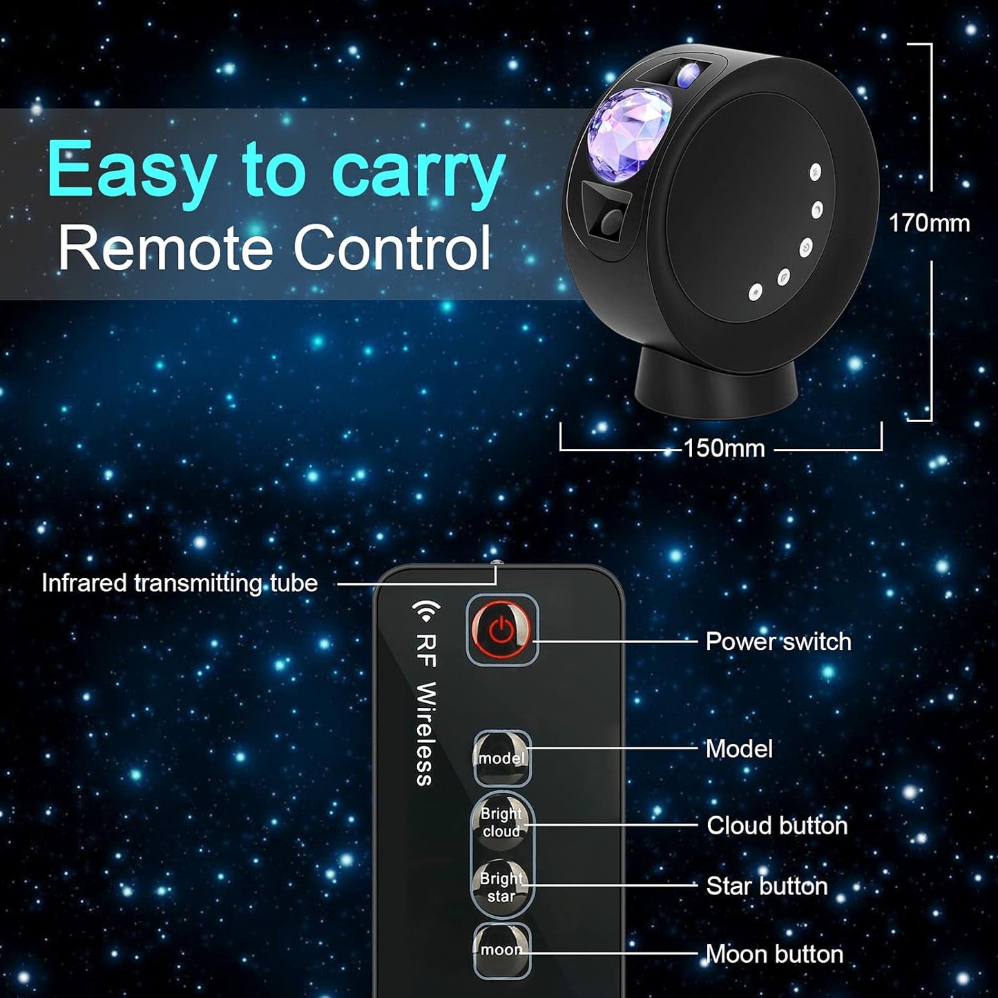 LED Sky Projector Light, Galaxy Lighting, Nebula Star Night Lamp with Base and Remote Control for Gaming Room, Home Theater, Bedroom , or Mood Ambiance (Black)