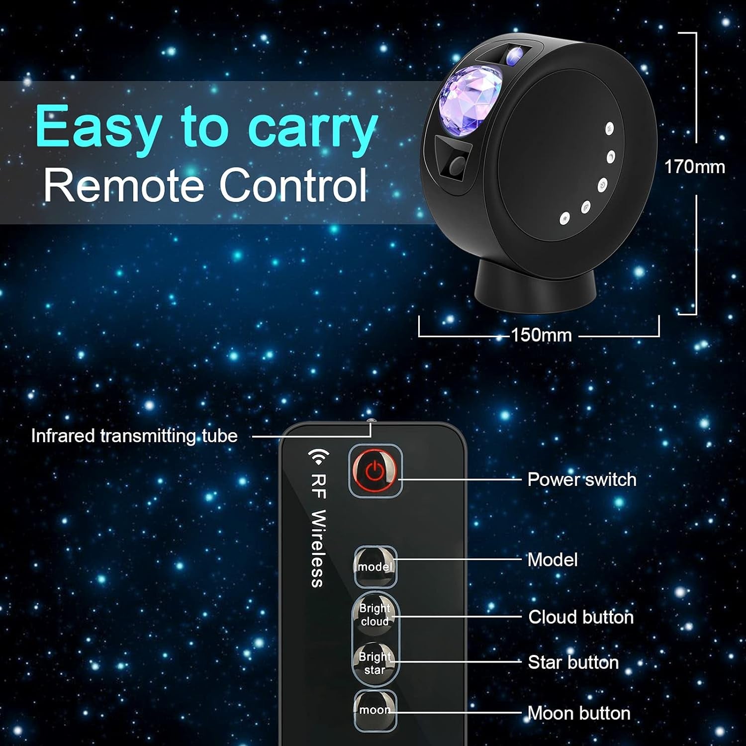 LED Sky Projector Light, Galaxy Lighting, Nebula Star Night Lamp with Base and Remote Control for Gaming Room, Home Theater, Bedroom , or Mood Ambiance (Black)