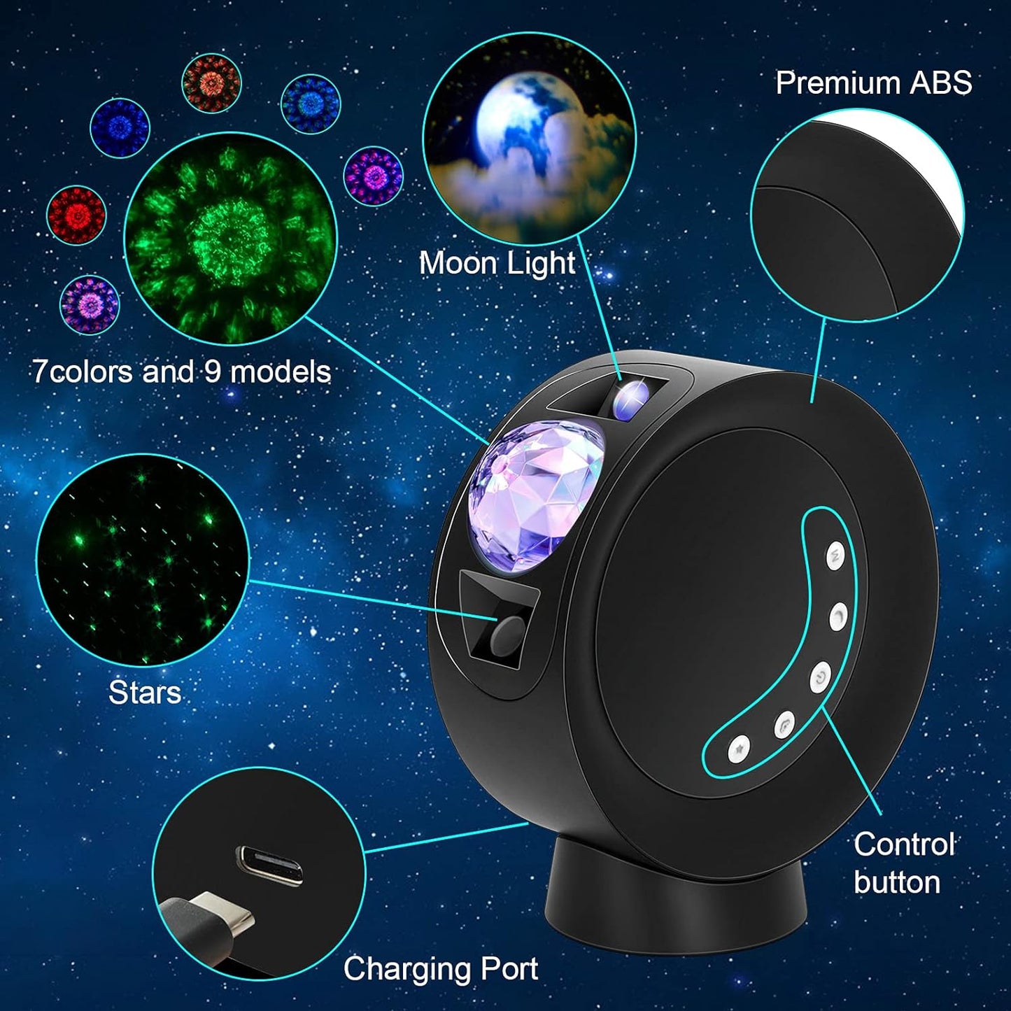 LED Sky Projector Light, Galaxy Lighting, Nebula Star Night Lamp with Base and Remote Control for Gaming Room, Home Theater, Bedroom , or Mood Ambiance (Black)