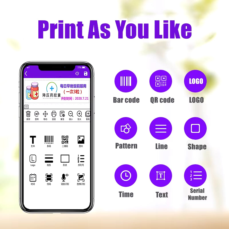 1200Dpi Portable Mobile Handheld Color Inkjet Printer WIFI Wireless Tattoo Logo Printing Inkjet Printer for Android
