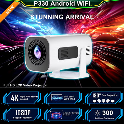 P330 Mini Projetor Android 11 300 ANSI 4K 8K 1080P Wifi6 BT5.0 Home Cinema Portable Projector